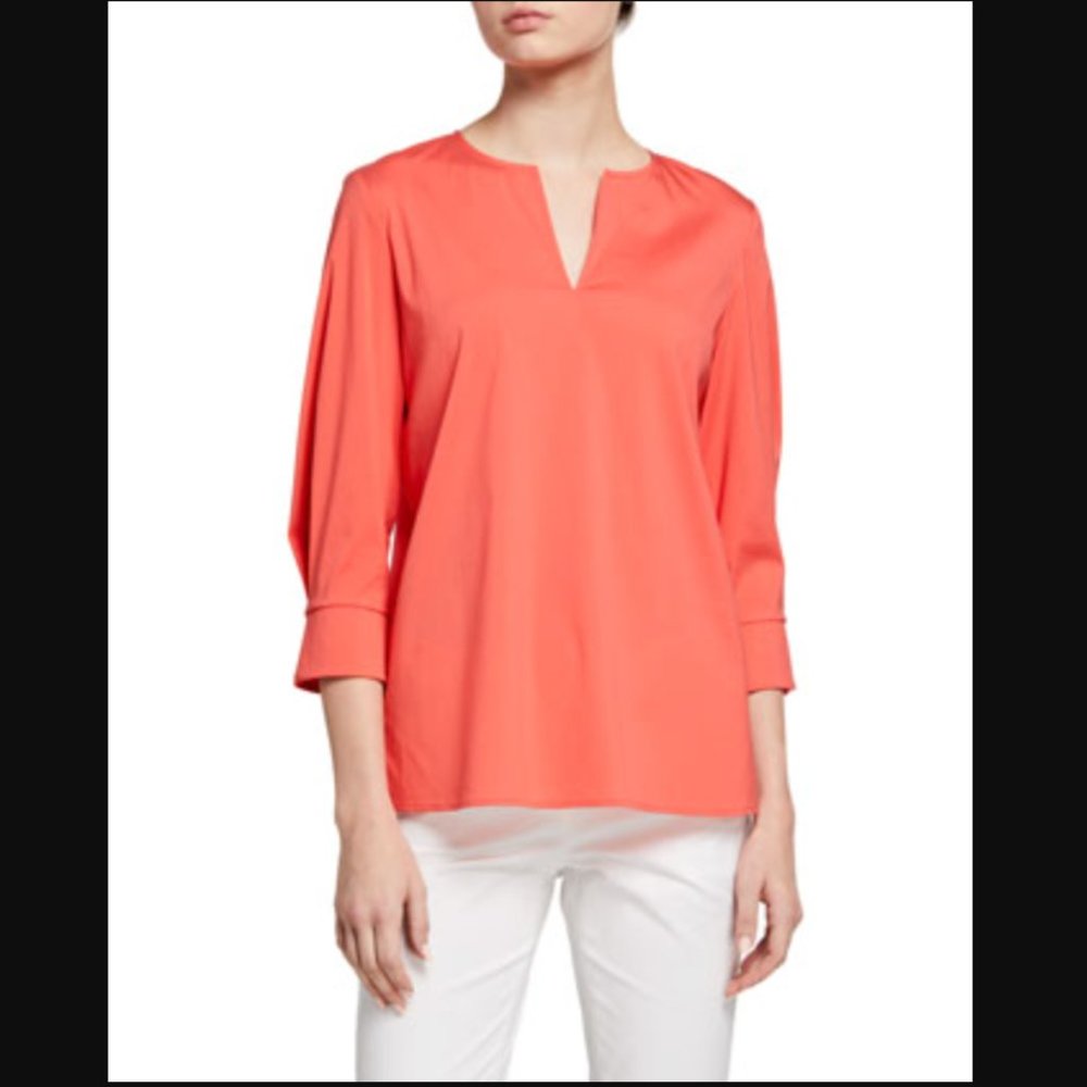 Lafayette148NewYork Whalen Italian Stretch Cotton Coral Pink Blouse wmns L/XL